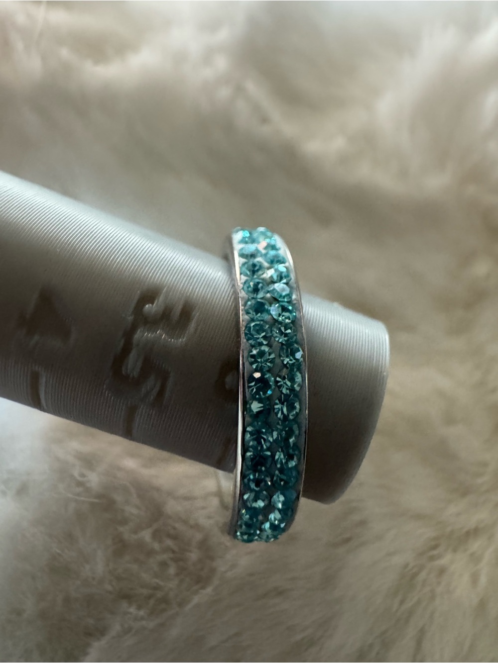 Sterling Silver Teal Crystal Pavé Band Ring